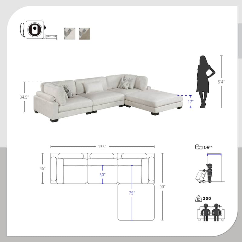 Abbeville Microfiber 4-Piece Modular Sectional with Ottoman