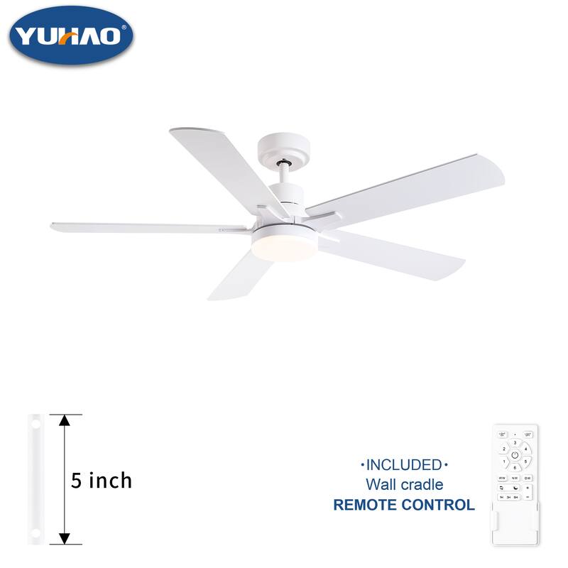 YUHAO Kaleido 52 in. Indoor Matte Black 3-Colors Integrated LED 6-Speeds Ceiling Fans with Dual-Finish Blades and Remote Control - 52 Inches - White
