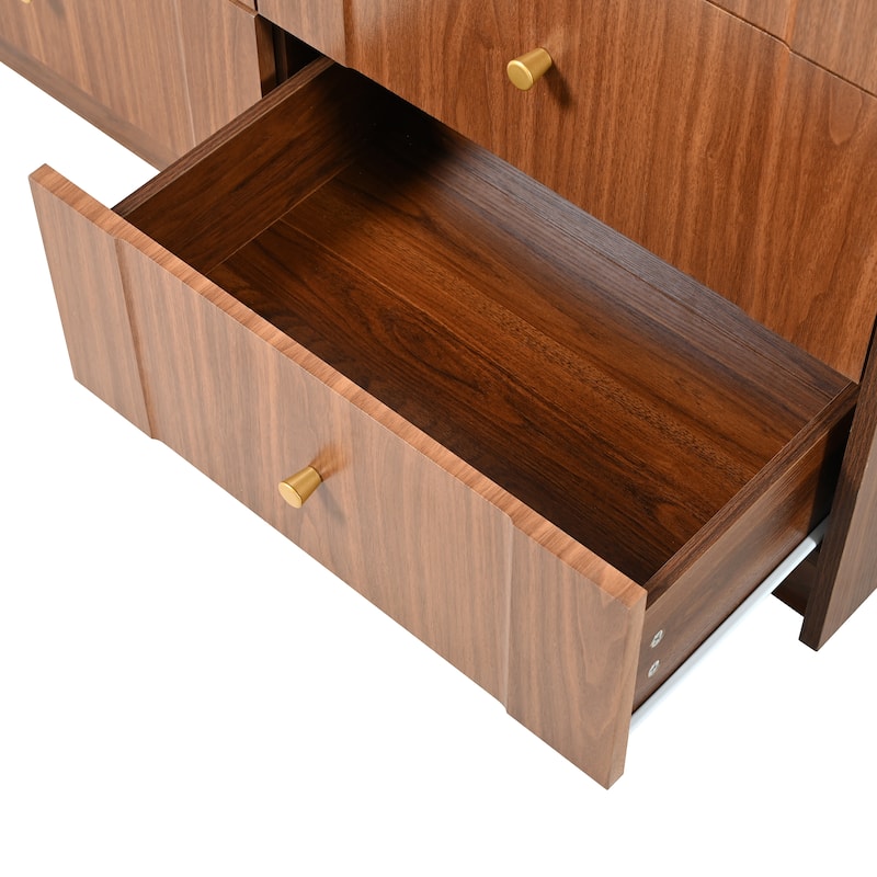Vanity Desk with Mirror & Lights, Convertible L-Shape Makeup Table, Vanity Table with Flip-Top Tabletop, 3 Shelves & 7 Drawers