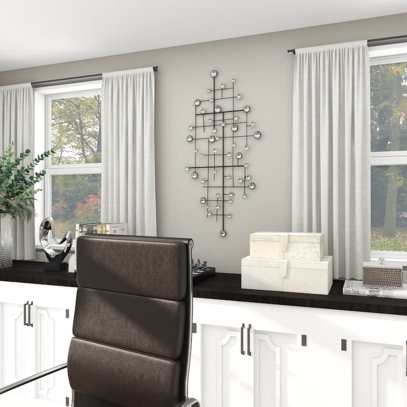 Metal Abstract Home Wall Decor with Crystal Embellishments - Silver - Roche River Decor