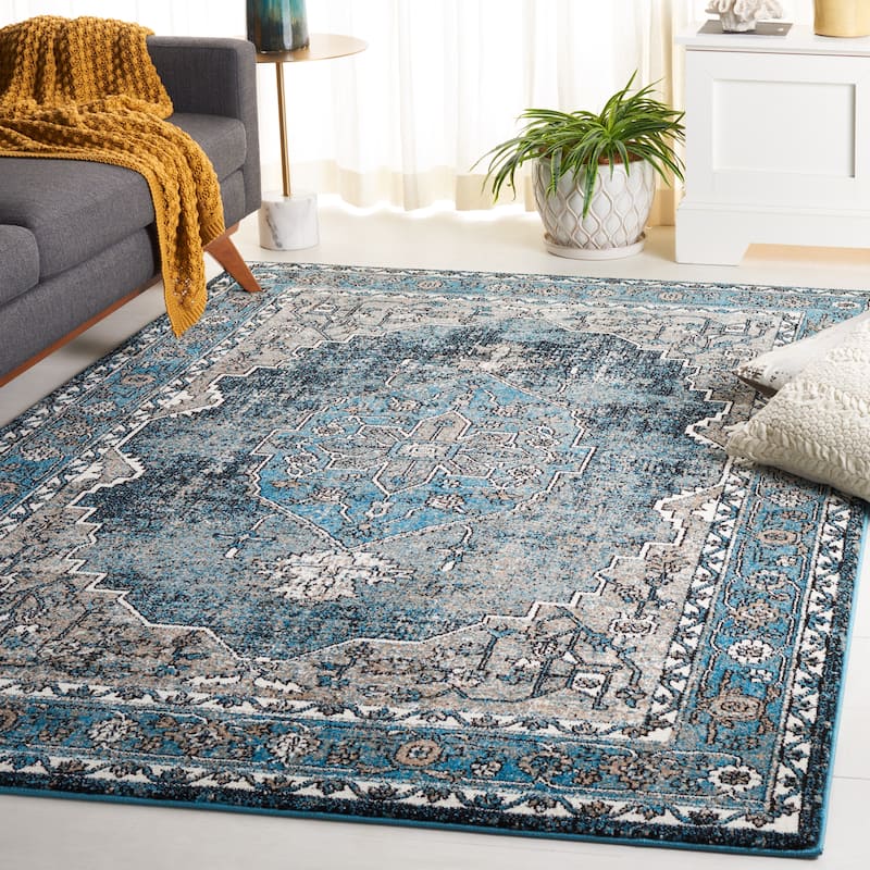 SAFAVIEH Vintage Hamadan Freda Rug - 6'7" Square - Blue/Ivory
