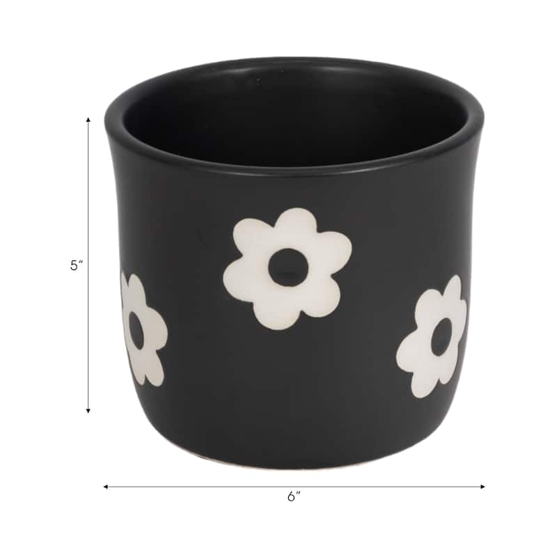 Stoneware Ceramic Planter Raised Floral Design Modern Decorative Pot
