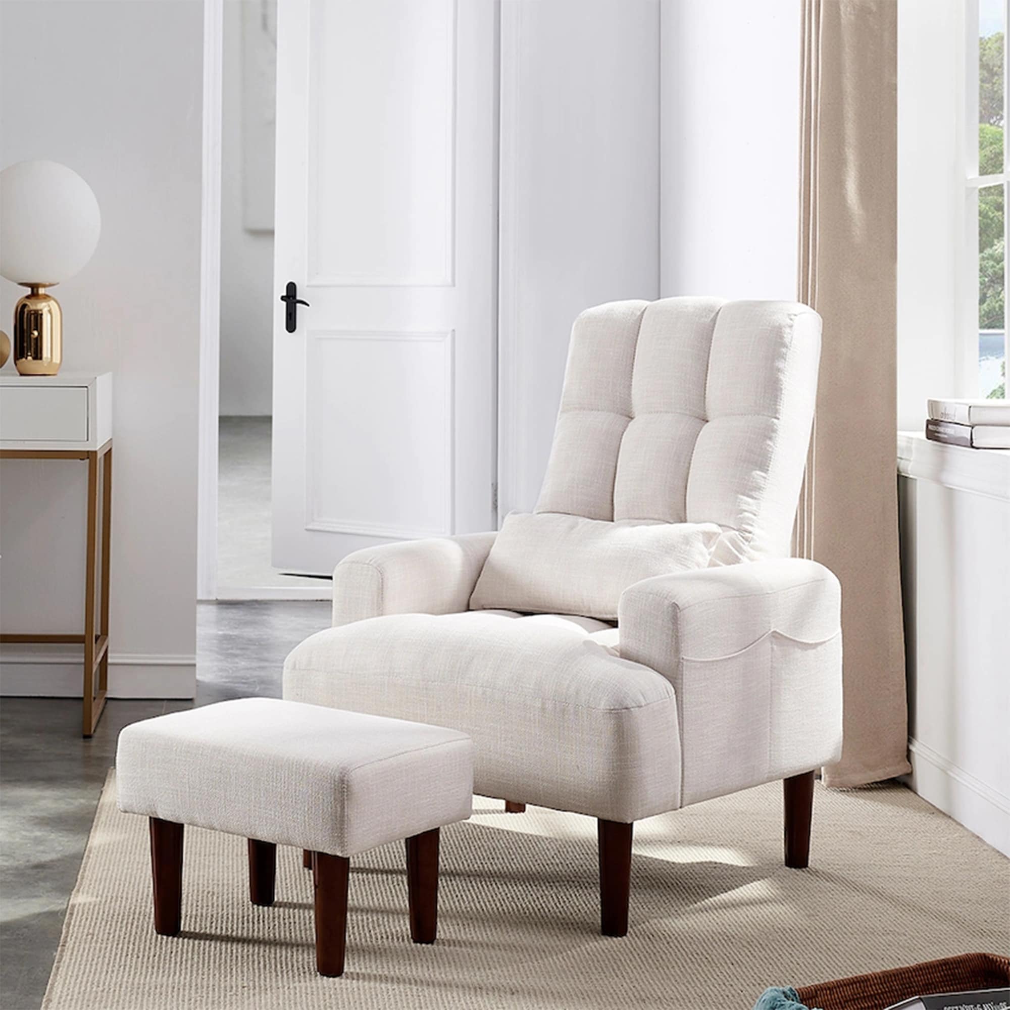 White chair store with ottoman