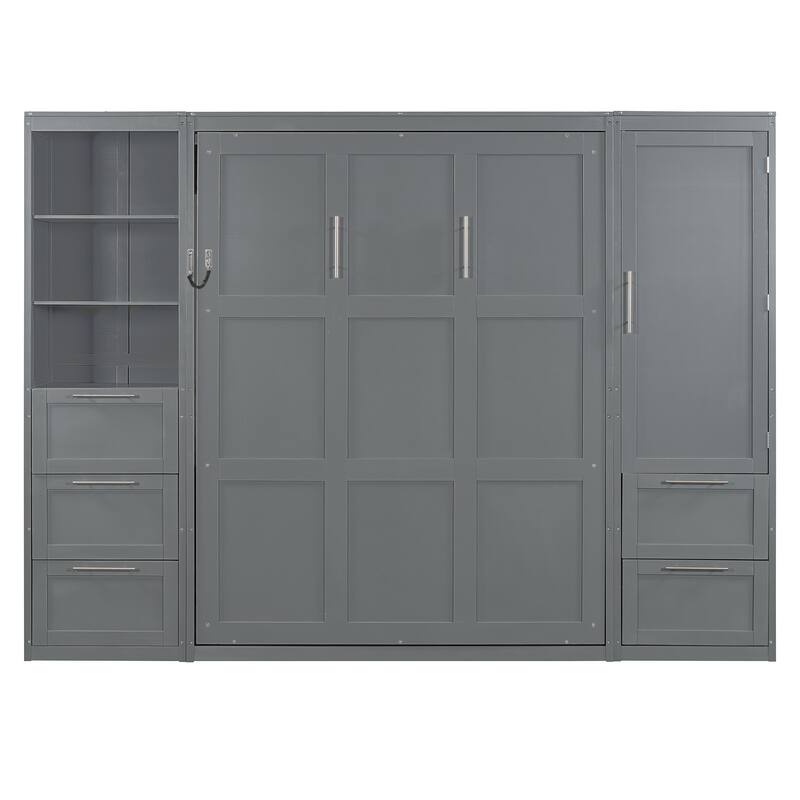 Roomfitters Queen Murphy Wall Bed with Wardrobe Closet and Storage Drawers MDF