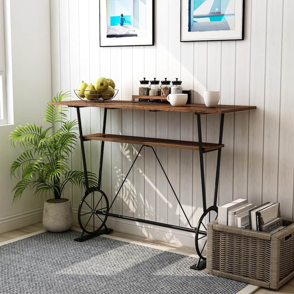 Furniture of America Lodz Rustic Metal 47-inch Open Shelf Bar Table
