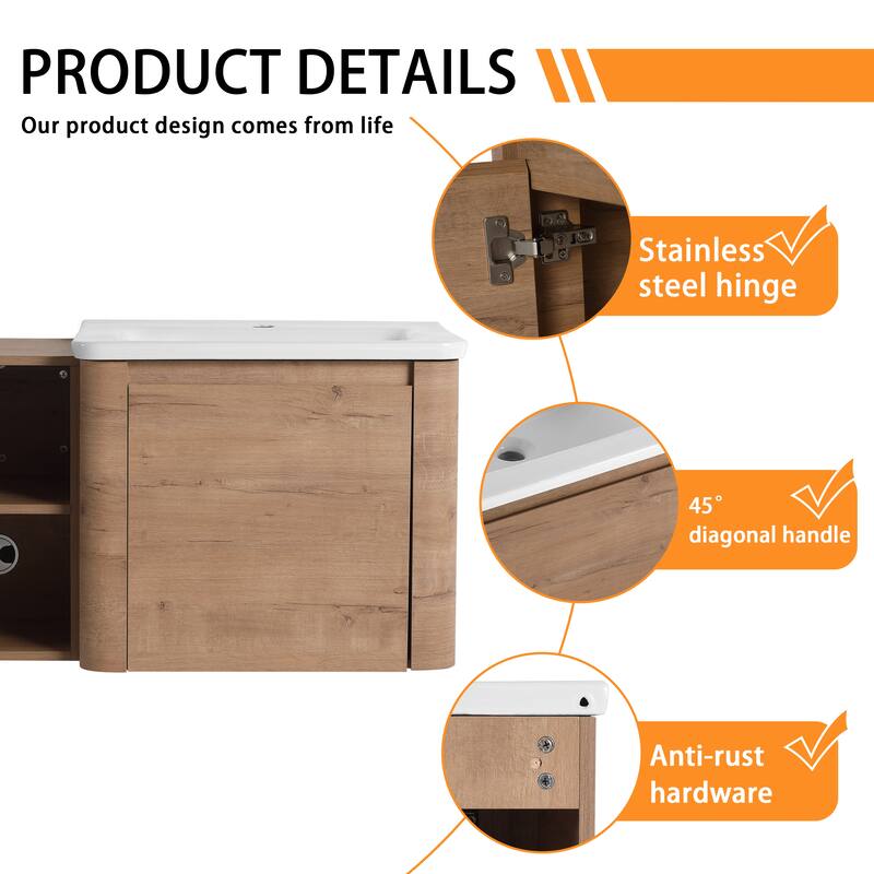 Bathroom Vanity With Sink In 24/28/36/40/60/68 Inch, Floating Bathroom Vanity With Soft Close Door