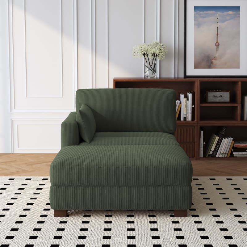 Modern 43'' Corduroy Comfy Sectional Chaise Lounge with Pillow