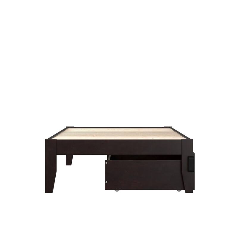 Twin Bed with Drawers - Espresso Finish, Modern Glam Bedroom Furniture