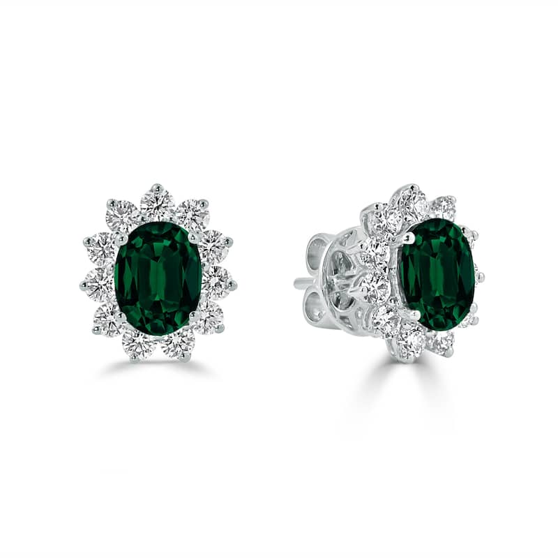 Auriya 2 1/4ct Iconic Oval-cut Emerald Halo Diamond Stud Earrings 1 1/4ctw 18k Gold