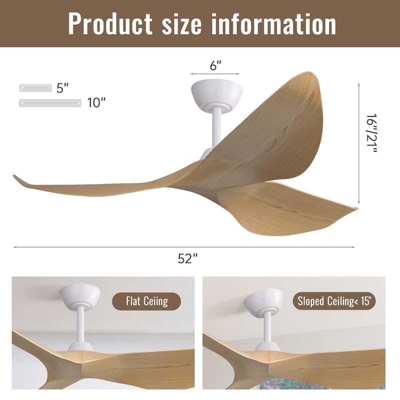 Sofucor 52Inch Ceiling Fan without Light, 6 Wind Speeds with Remote Control for Living Room and Patio