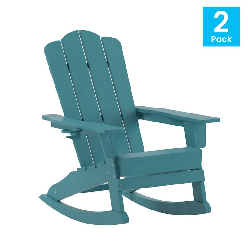 Commercial All-Weather Rocking Adirondack Chair with Swiveling Cupholder