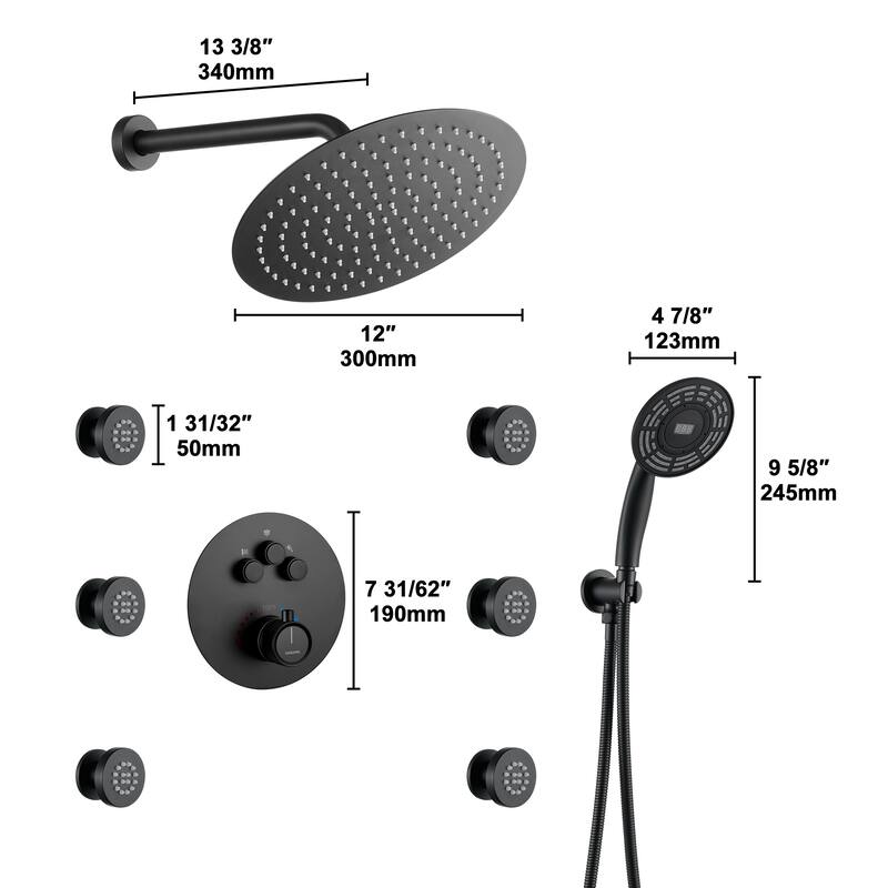 CASAINC Thermostatic Shower Faucet Shower System with 6 Body Jet