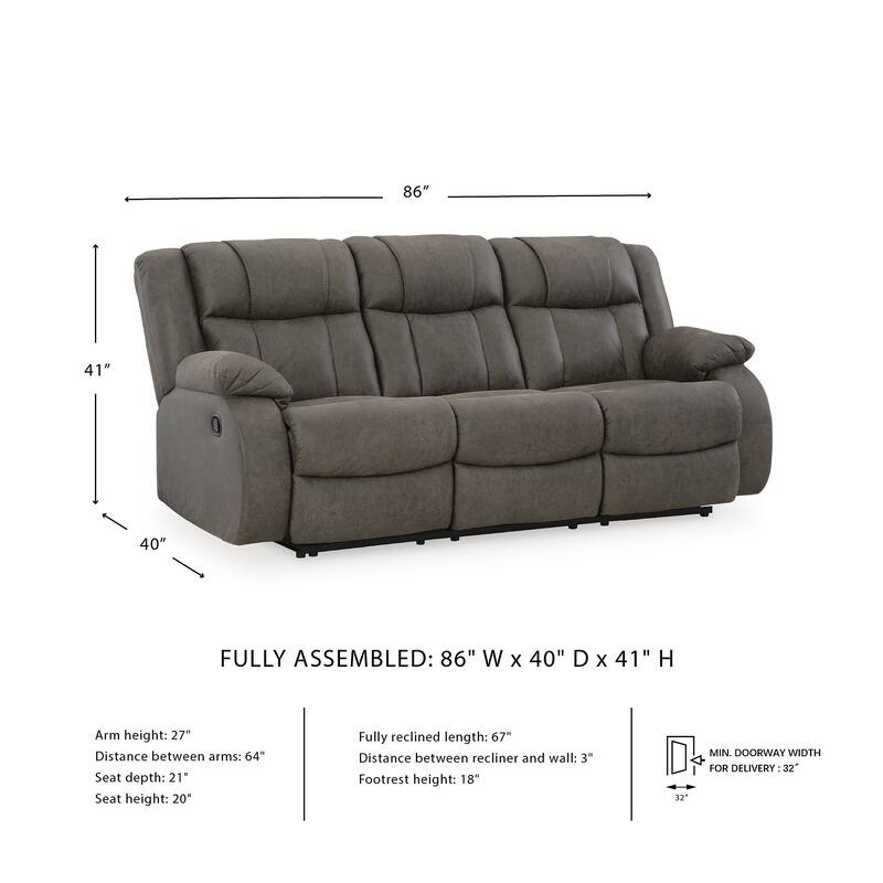 Signature Design by Ashley First Base Gunmetal Reclining Sofa - 86"W x 40"D x 41"H