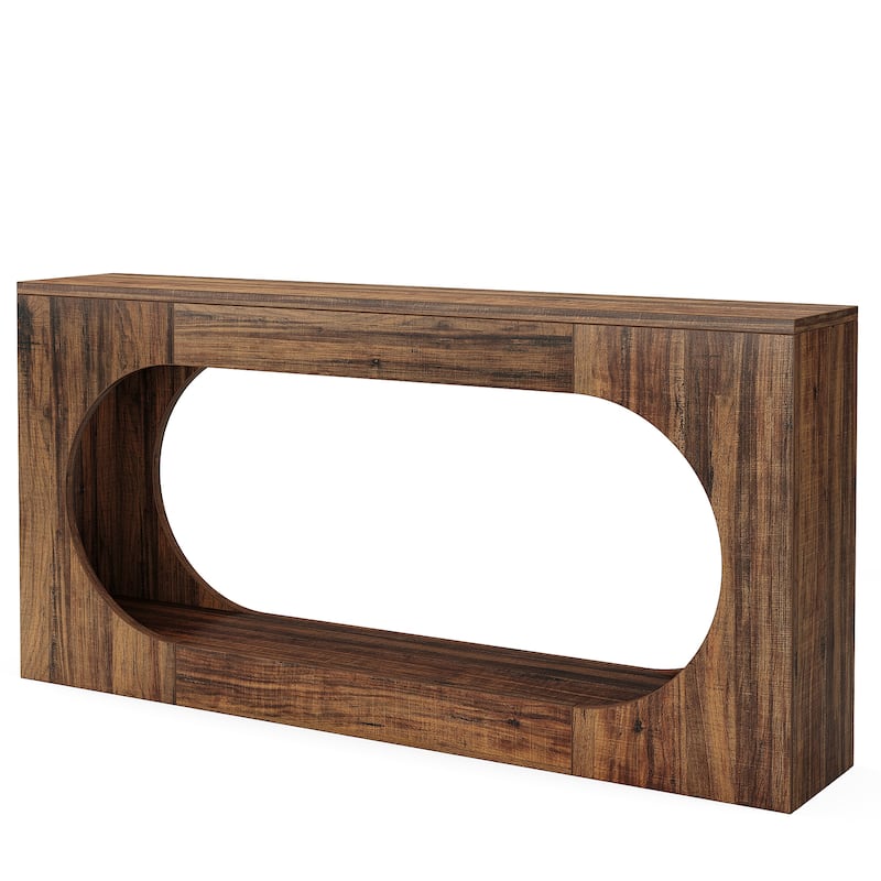 63" Farmhouse Console Table with Scalloped Edge for Living Room and Hallway