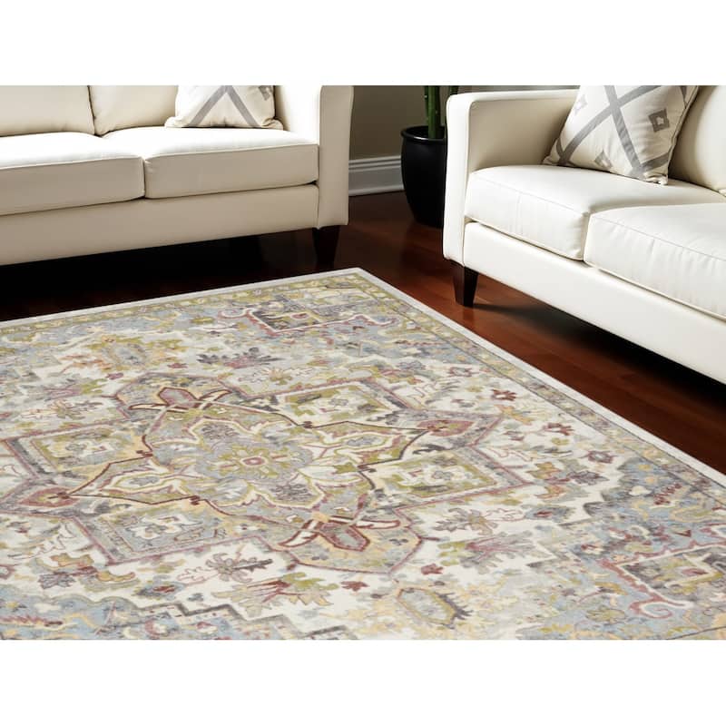 Hoje Power Loomed Floral Traditional Stain Resistant Area Rug By HomeRoots - 118' X '94' X '0.5 - 118' X '94' X '0.5 - Green/Teal - Rectangle