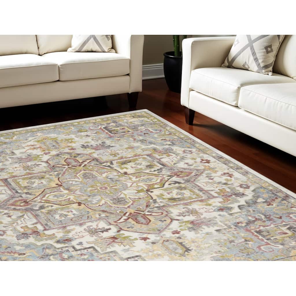 Hoje Power Loomed Floral Traditional Stain Resistant Area Rug By HomeRoots - 118' X '94' X '0.5