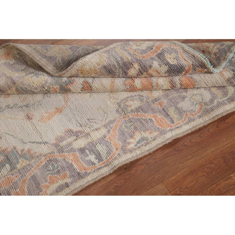 Hand Knotted Oriental 100% Wool Carpet Transitional All-Over Beige & Ivories Oushak Runner Rug - 9' 8'' X 2' 11''