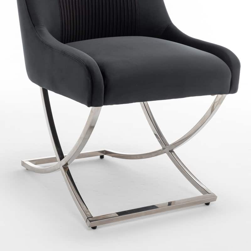 Modern Contempoary Velvet Dining Chair Set of 4 with Metal Frame Legs and Back Pull