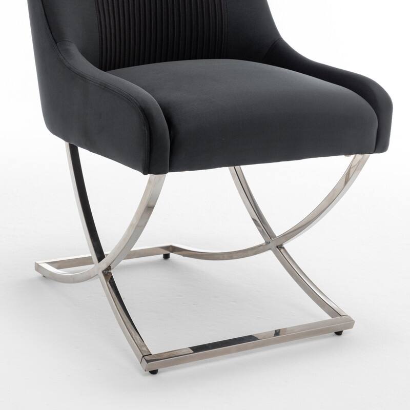 SEYNAR Contempoary Velvet Dining Chair Set of 6 with Metal Frame Legs and Back Pull