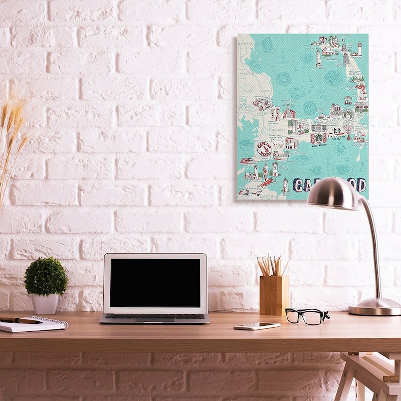 Stupell Cape Cod Massachusetts Nautical Landmark Destination Map Canvas Wall Art Design By Ziwei Li