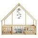 preview thumbnail 4 of 9, Full Size Wood House-Shaped Floor Bed with Fence, Guardrails