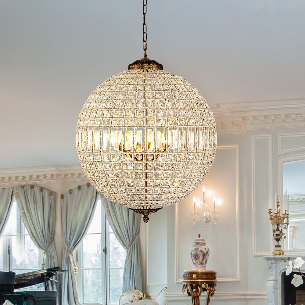 1/3/5-Light Retro French Crystal Globe Chandelier