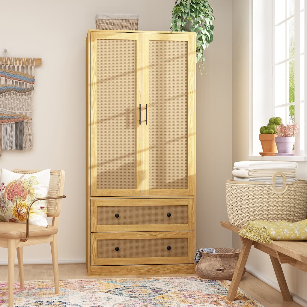Modern Armoire Cabinet with Drawers - Wood Wardrobe Closet for Storage