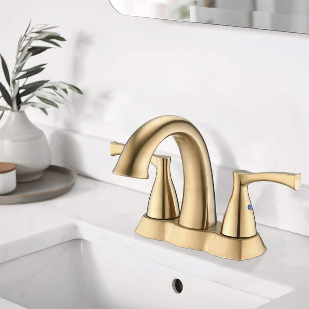 Modern 2 Handle Curved Bathroom Sink Faucet with Pop Up Drain and Aerator, Corrosion and Rust Resistant