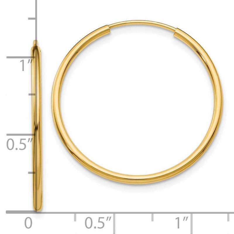Curata 14k Yellow Gold Polished Round Endless Hoop Earrings - 26x26mm