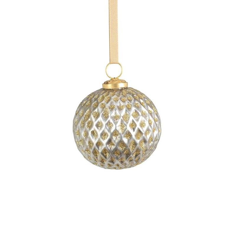 4" Beehive Silver with Gold Glitter Ball Ornaments, Set of 6