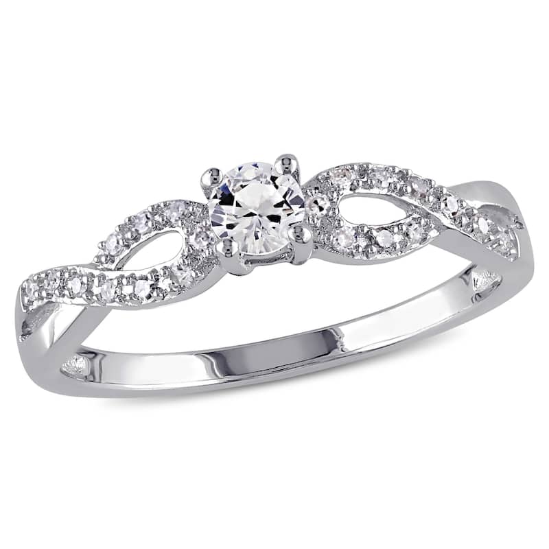 Miadora Sterling Silver Created White Sapphire and 1/10ct TDW Diamond Infinity Promise Ring