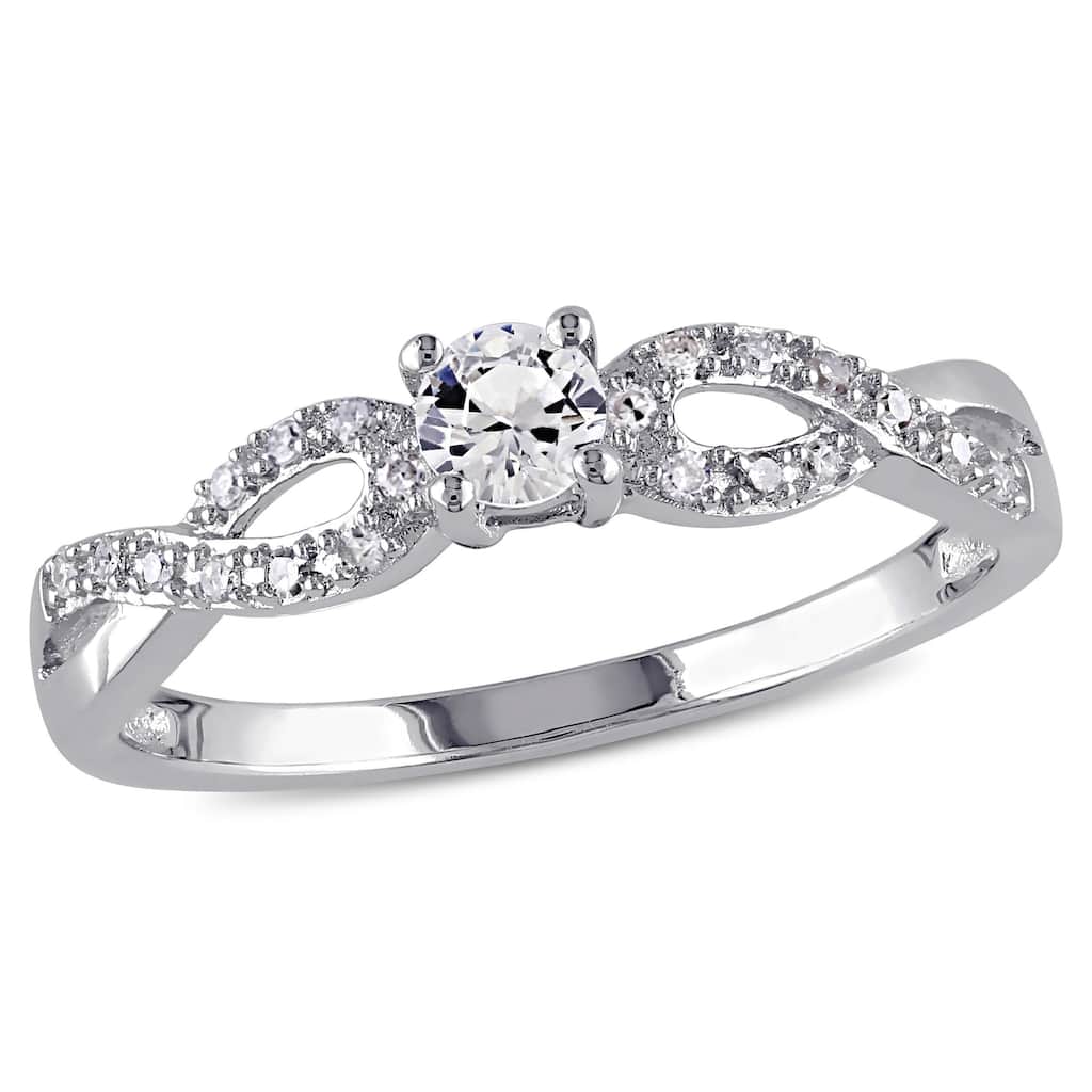 Miadora Sterling Silver Created White Sapphire and 1/10ct TDW Diamond Infinity Promise Ring