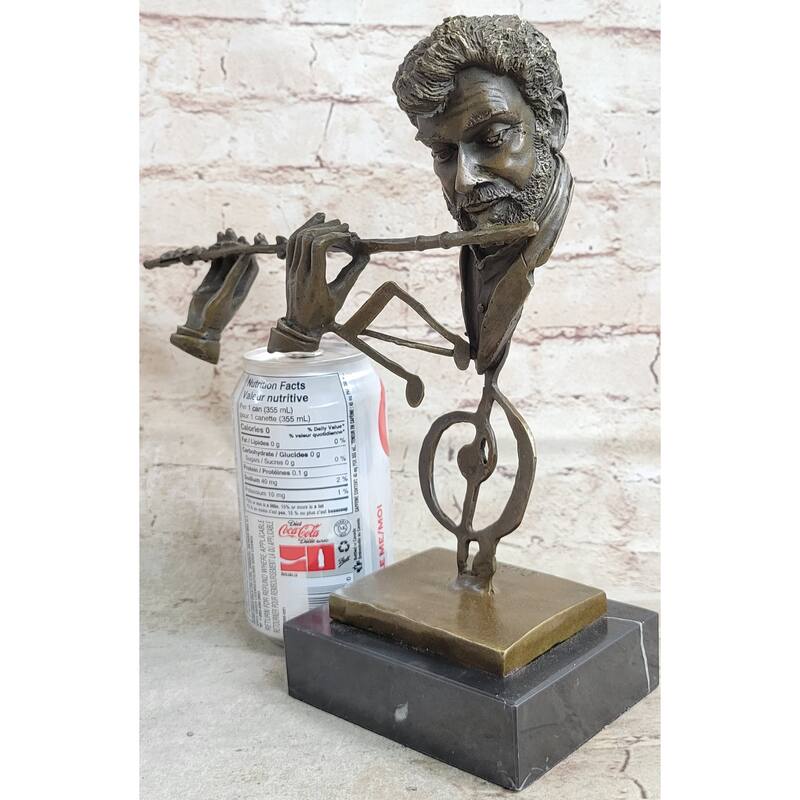 Abstract Bronze Metal Bust Of Flute Flautist Flutist Musician Signed Art On Marble Base