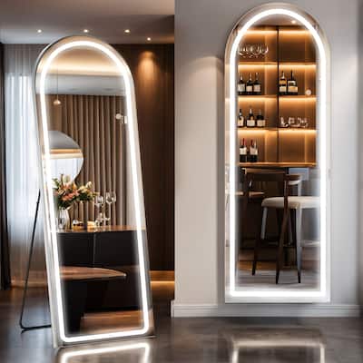 Floor Mirror with LED Light, Full Length Mirror with Stand, Hanging Mirror Wall Mounted Mirror, Full Body Mirror for Living Room