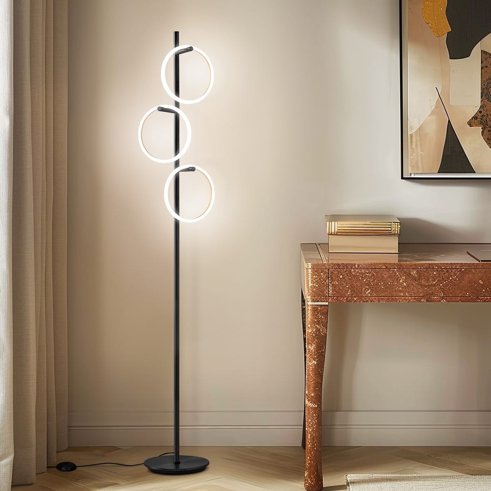 Brightech Saturn 66 in. Industrial 3-Light 3-Way Dimming LED Floor Lamp with 3 Replaceable LED Rings