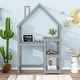 preview thumbnail 25 of 32, House-shaped Wooden writing Desk,Kids study Table,Bookshelf & Toy Storage