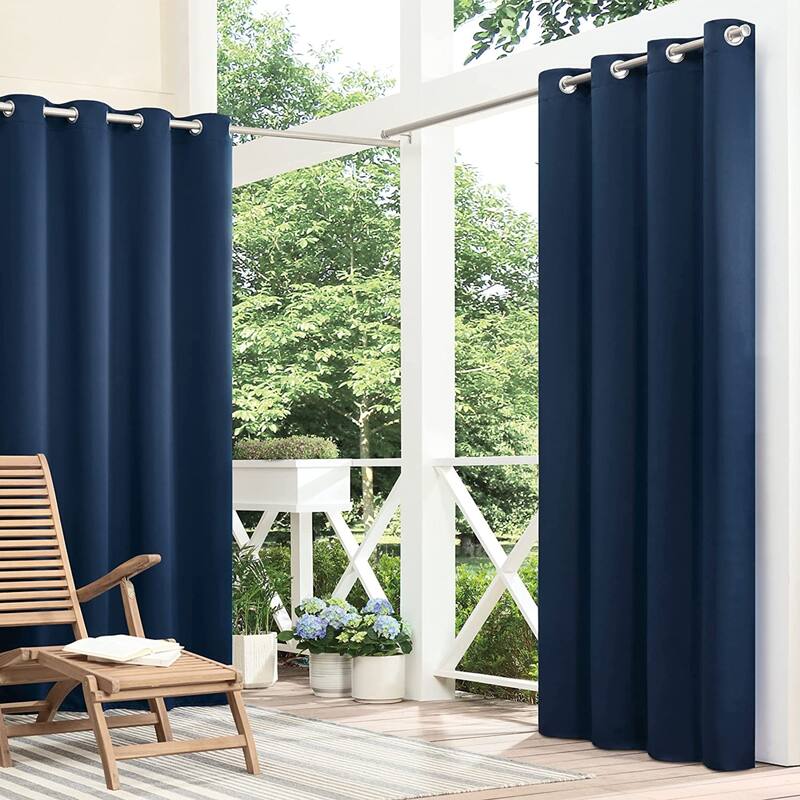 Eclipse Brockfield Waterproof Blackout Thermal Insulated Grommet Outdoor Curtain for Patio or Porch (1 Panel) - Navy - 52x84 - 84 Inches