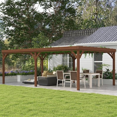 Outsunny 12' x 20' Outdoor Pergola, Wood Gazebo Grape with Concrete Anchors for Climbing Plant Support at Garden, Patio