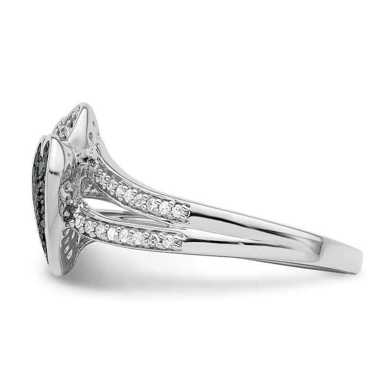 Curata 925 Sterling Silver Rhodium Plated Blue and White Diamond Love Hearts Ring