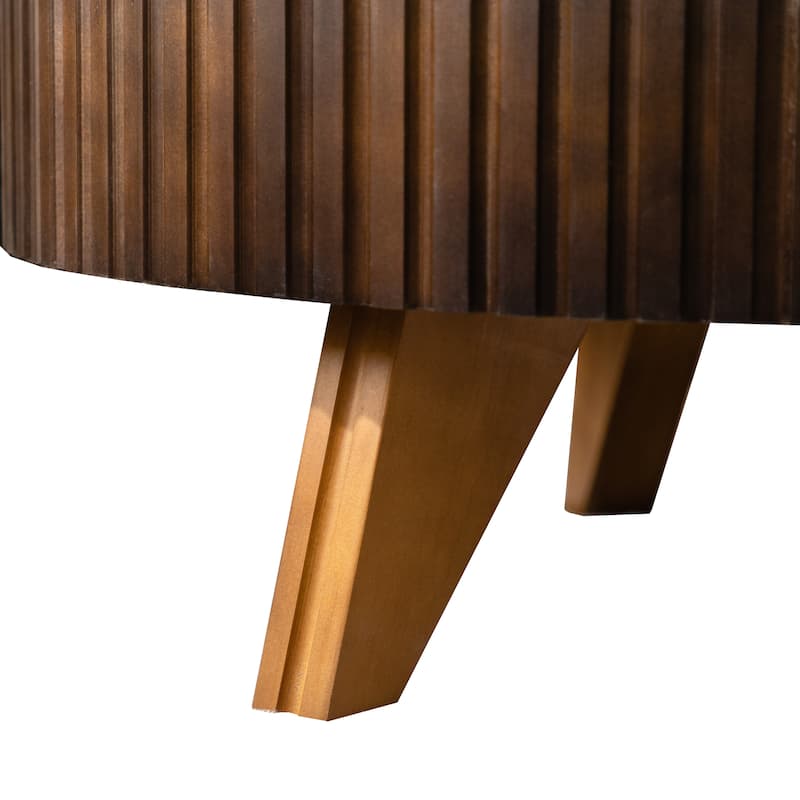 35.4 Inch Retro Round Coffee Table Multifunctional Coffee Table with 3 Solid Wood Legs for Living Room, Brown