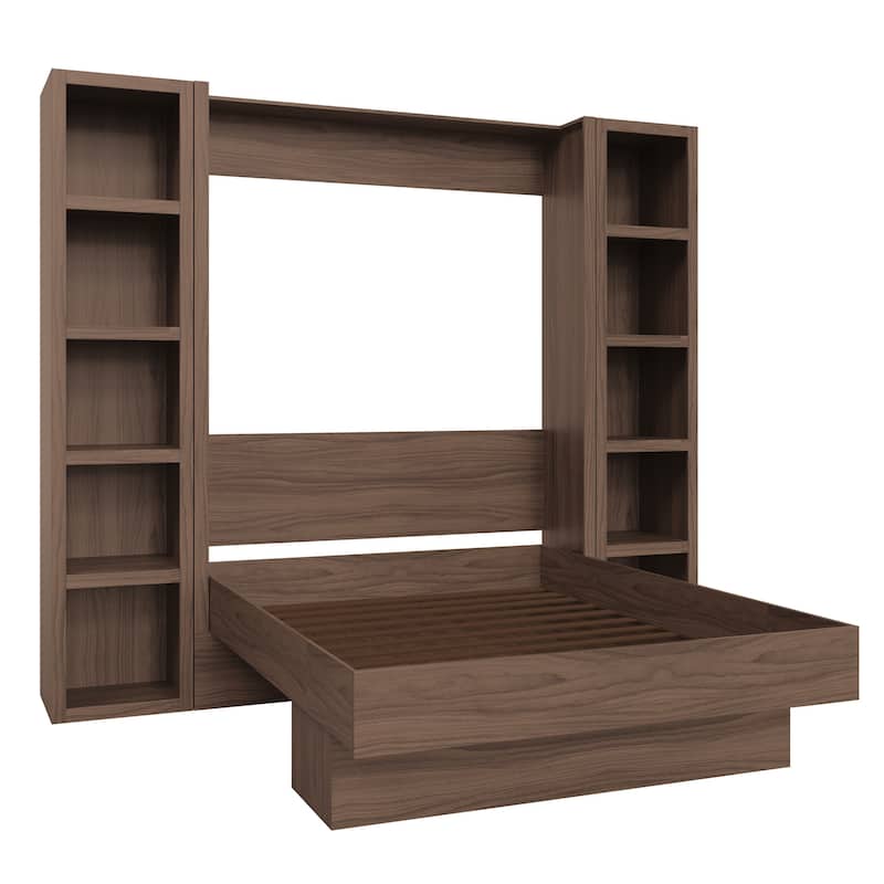 Easy-Lift Full Murphy Wall Bed with Two Bookshelves