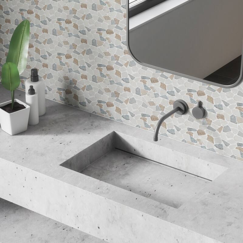 Sea Sand Random Marble Mosaic, Back Splash Tiles for Kitchen Walls, Shower and Bathroom Floors 11.4" X 11.4" (4.5 Sqft per case)
