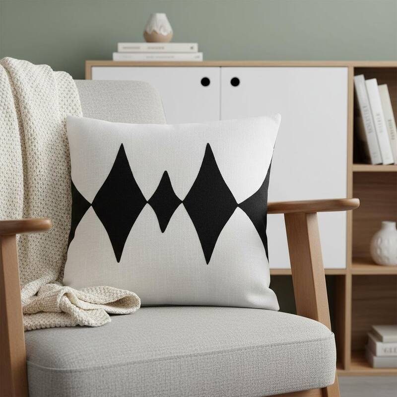 20" Black and White Throw Pillow - 20.00 in. x 20.00 in. x 4.00 in. - Polyester - 20.00 in. x 20.00 in. x 4.00 in. - White/Black - Pillow Sets