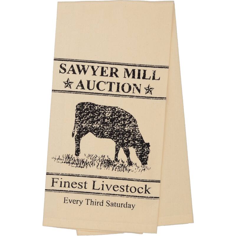 Sawyer Mill Charcoal Cow Muslin Unbleached Natural Tea Towel 19x28 - Tea Towel 28x19