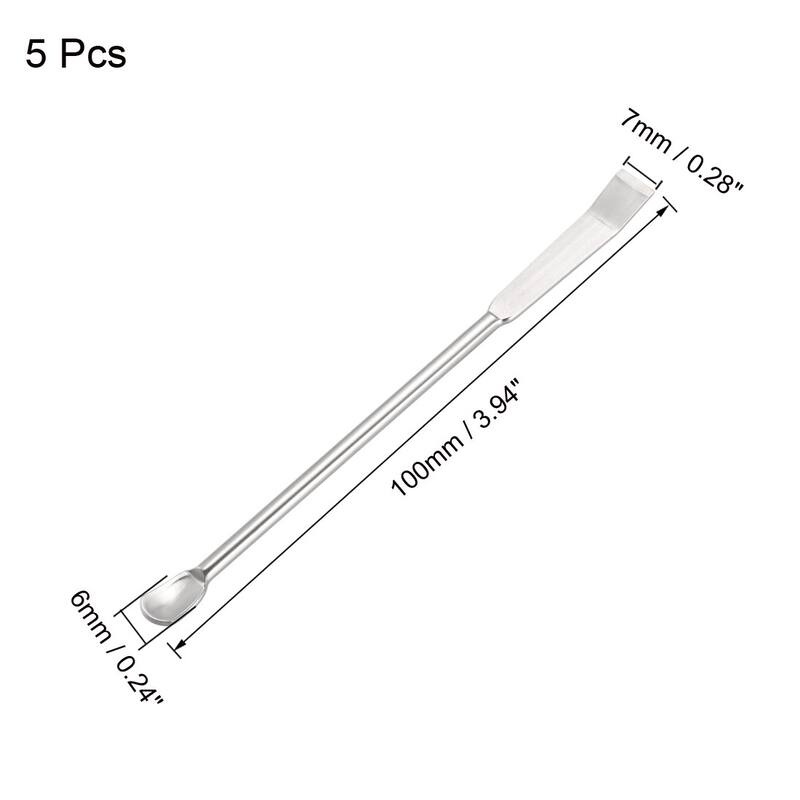 Micro Spoon Double Head Stainless Steel Mixing Spatula 100mm 5Pcs - Silver Tone - Silver Tone