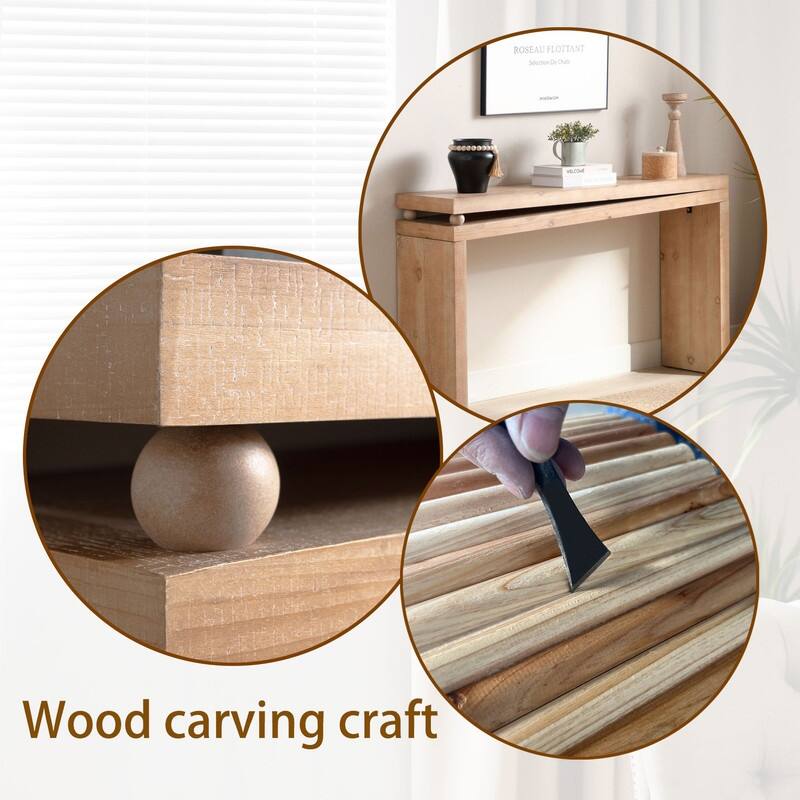 Slim Natural Wood Console Table - 52.6" Narrow Entryway Table with Bead Detail