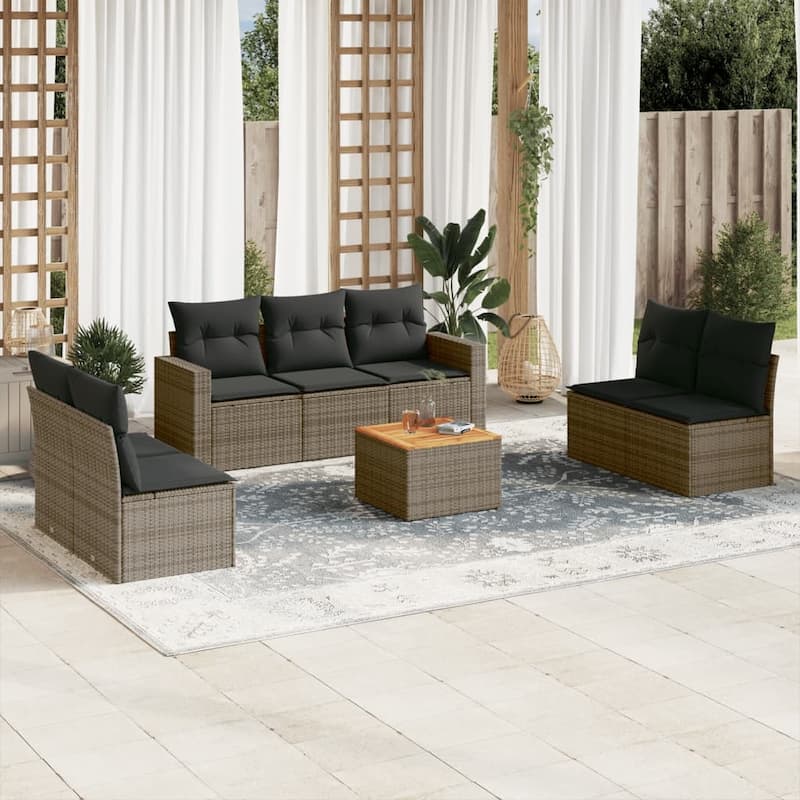 vidaXL Patio Sofa Set with Cushions Outdoor Furniture 8 Piece Poly Rattan - 25.8 x 24.4 x 27.2 - Grey