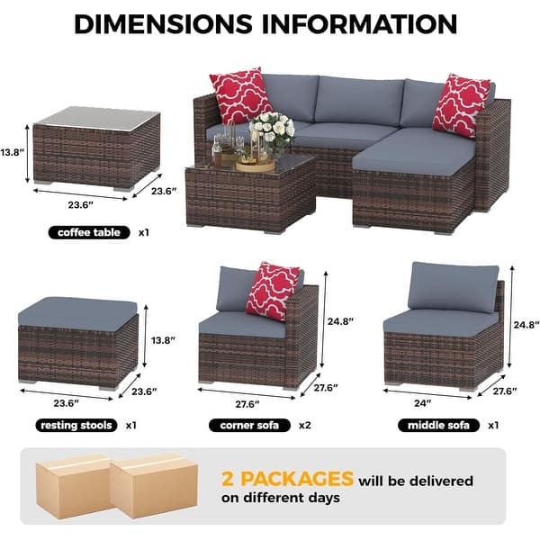 dimension image slide 0 of 3, 5-Piece Patio Furniture Set, Weather Patio Set - PE Wicker