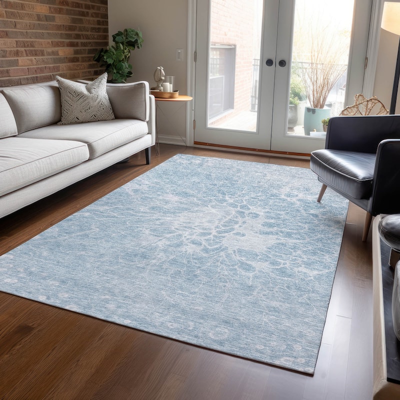 Machine Washable Indoor/ Outdoor Chantille Modern Vintage Floral Rug - Sky - 3' x 5'