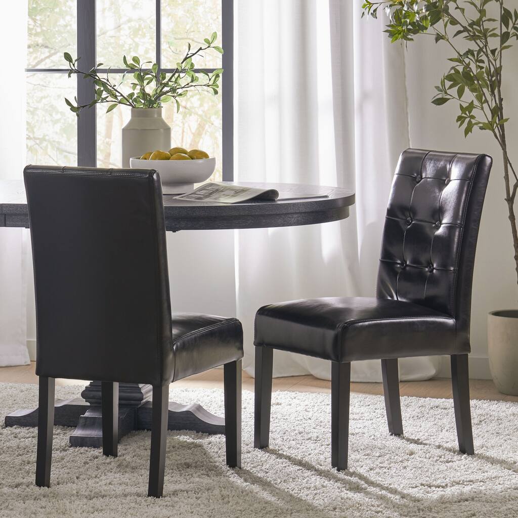 Roland Black Leather Dining Chairs (Set of 2) by Christopher Knight Home